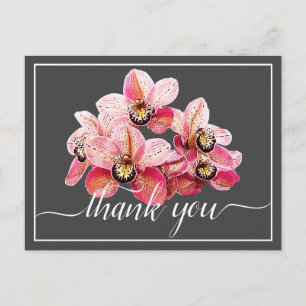 Carte Postale Orchidées roses et blanches Fond gris Merci