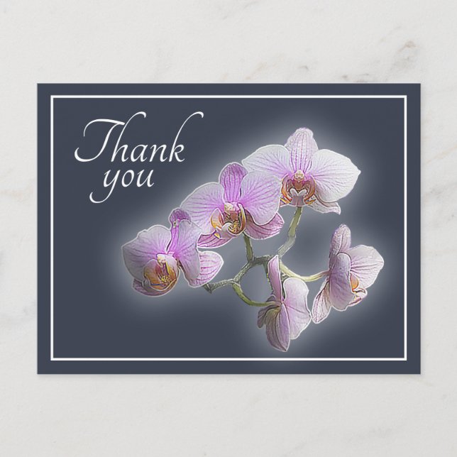 Carte Postale Orchidées roses sur fond gris clair Merci (Devant)