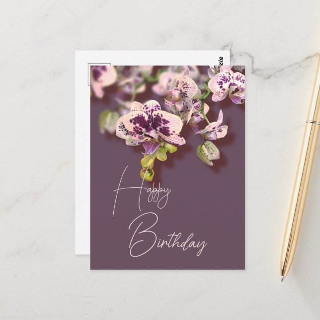 Carte Postale Orchidées Tropical Floral Joyeux Anniversaire (Devant/Arrière en situation)