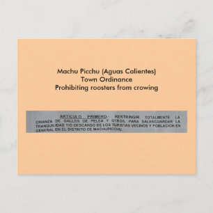 Carte Postale Ordonnance de ville de Machu Picchu (Aguas Calient