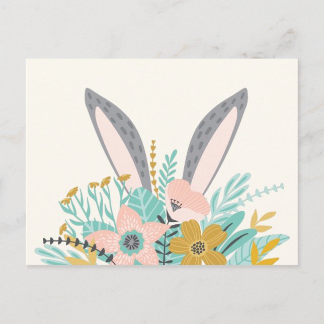 Carte Postale Oreilles de lapin dans les fleurs de printemps (Devant)