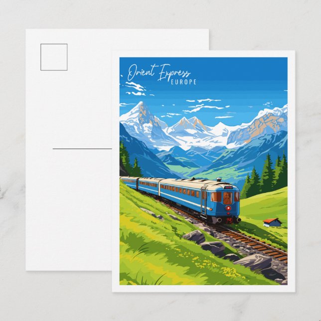 Carte Postale Orient Express Europe illustration de voyage vinta (Devant / Derrière)