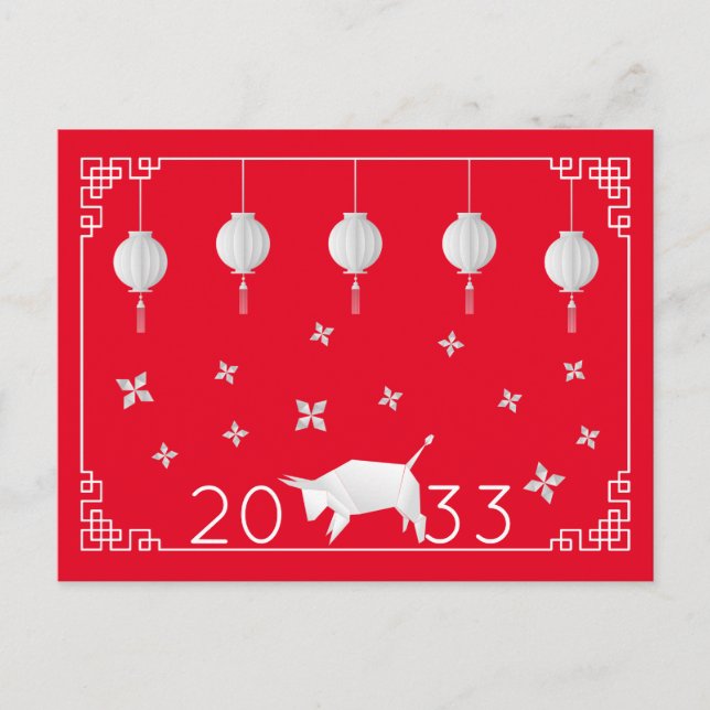 Carte Postale Origami chinois Ox, rouge (Devant)
