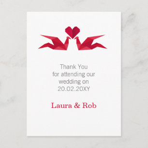 Carte Postale origami grues rouges Merci Mariage