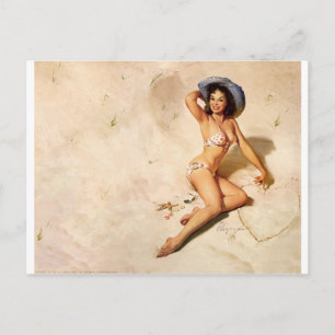 Carte Postale Originale pin-up vintage sur la plage