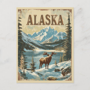 Carte Postale Orignal d'Alaska Rustique Vintage Nature Voyage