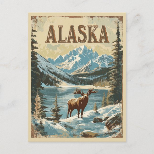 Carte Postale Orignal d'Alaska Rustique Vintage Nature Voyage (Devant)