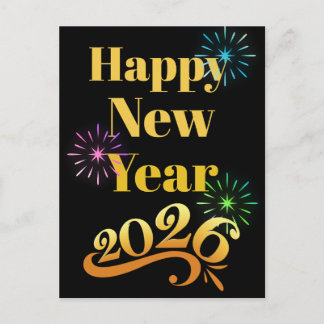 Carte Postale Ornate Golden Happy Near Year 2026 Fireworks Black