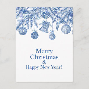 Carte Postale Ornement Bleu Joyeux Noël Chinoiserie