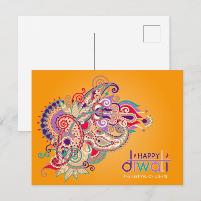 Carte Postale Ornement coloré Joyeux Diwali (Devant / Derrière)