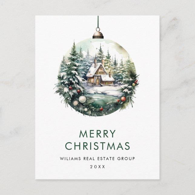 Carte Postale Ornement de Noël élégant pour entreprise Fêtes (Devant)