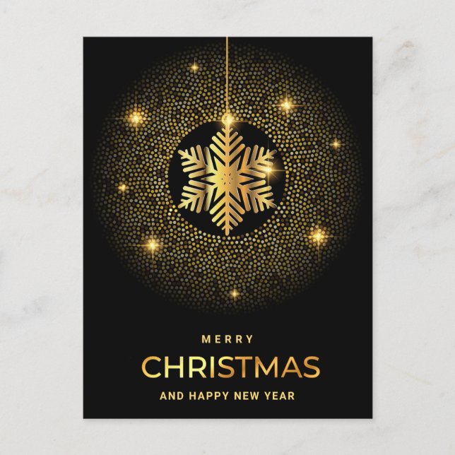 Carte Postale Ornement de Noël Noir d'or Salutation d'entreprise (Devant)