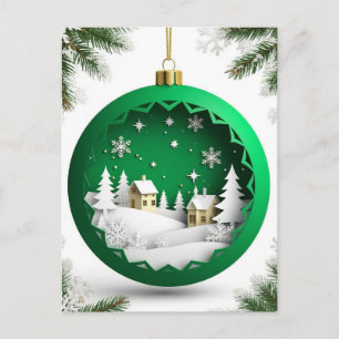 Carte Postale 🎄 Ornement de Noël vert Magie ❄️ Hiver enneigé