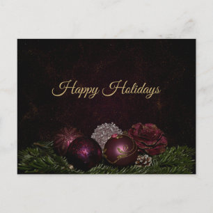 Carte Postale Ornement Rose Noël Vert Noir