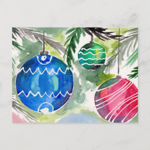Carte Postale Ornements colorés d'arbres de Noël