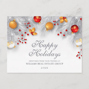 Carte Postale Ornements de Noël Argent Salutation d'entreprise