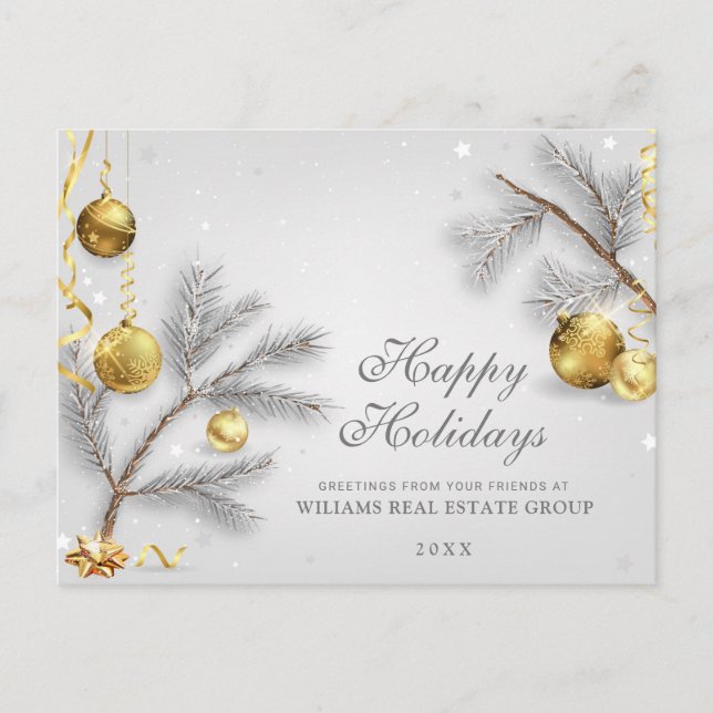 Carte Postale Ornements de Noël Argent Salutation d'entreprise (Devant)