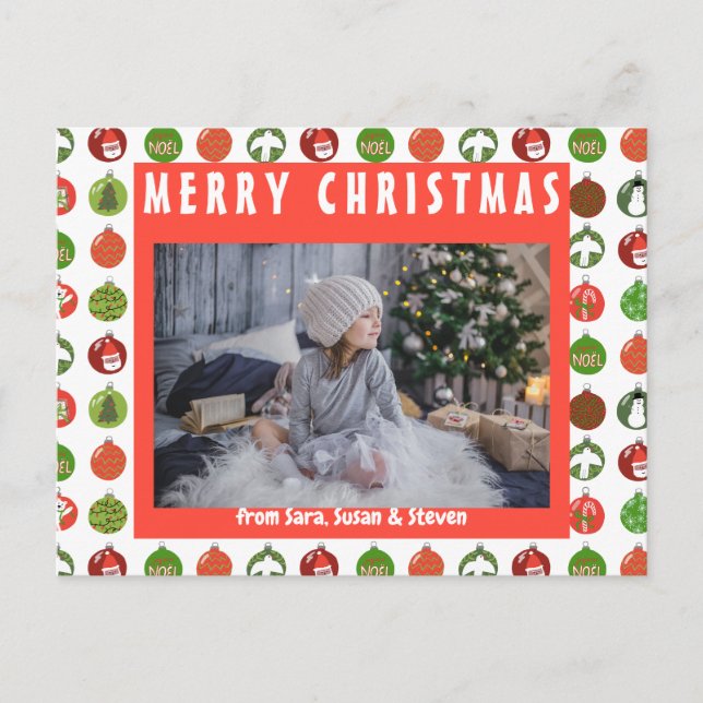 Carte Postale Ornements de Noël Boules de Noël Fêtes personnalis (Devant)