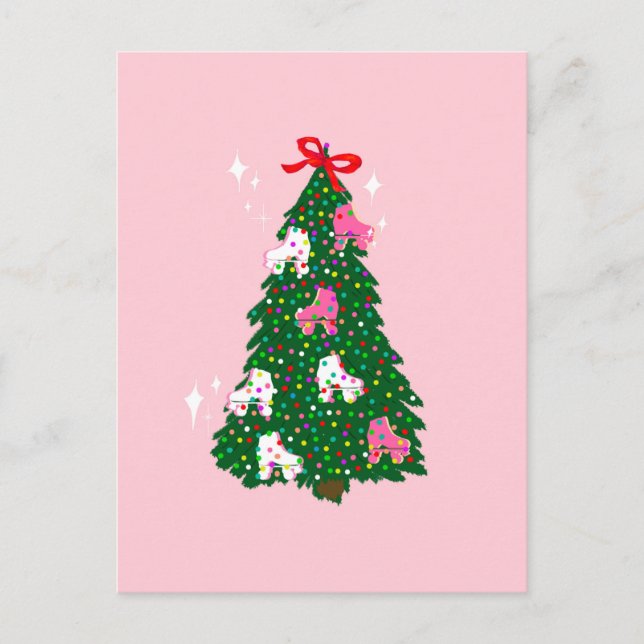 Carte Postale Ornements de patinage de vacances Arbre de Noël (Devant)