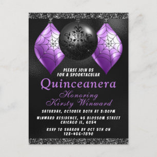Carte Postale Ornements d'Halloween violet noir Quinceañera