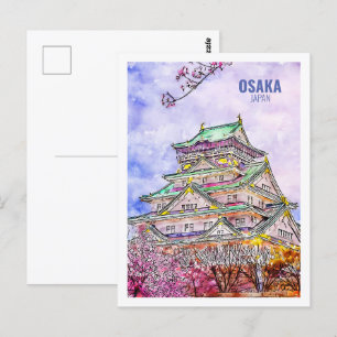Carte Postale Osaka Japon Fameux Voyage Aquarelle Sketch