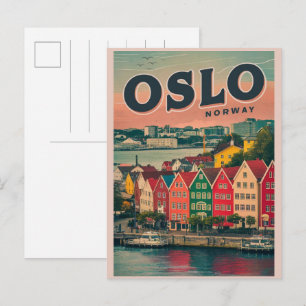 Carte Postale Oslo maisons colorées Norvège vintage et cadeaux