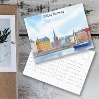 Oslo Norvège Aquarelle Vintage