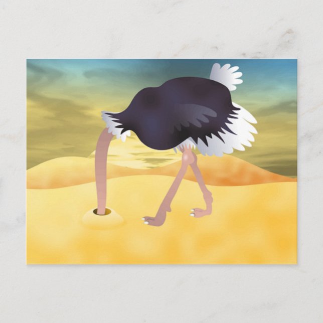Carte Postale Ostrich Caricature Avec Tête Dans Le Sable (Devant)