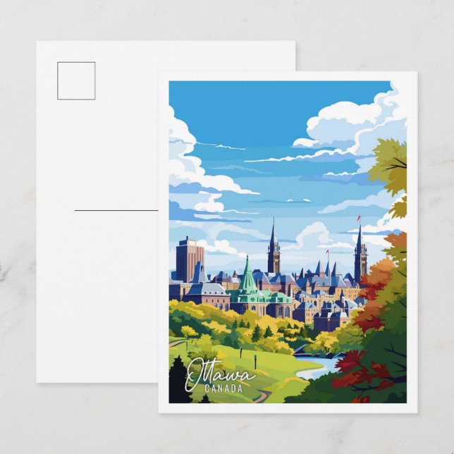 Carte Postale Ottawa Canada Illustration de voyage d'art vintage (Devant / Derrière)