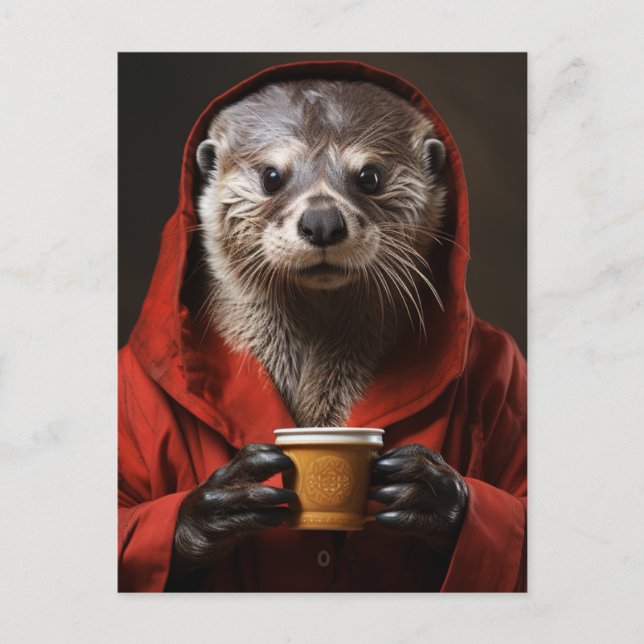 Carte Postale Otter adorable avec café (Devant)