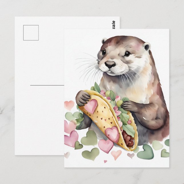 Carte Postale Otter adorable avec Taco (Devant / Derrière)