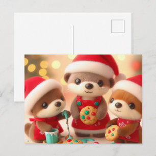 Carte Postale Otter adorable Décorer les cookies de Noël