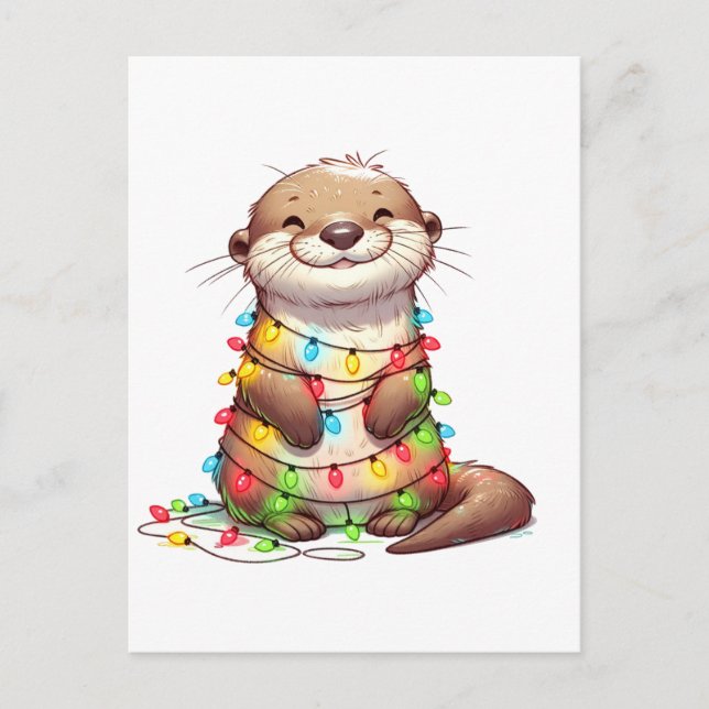 Carte Postale Otter de Noël mignonne et festive enveloppé dans l (Devant)