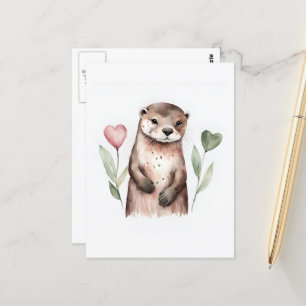 Carte Postale Otter et les fleurs du coeur