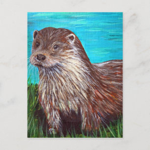 Carte Postale Otter par une peinture fluviale