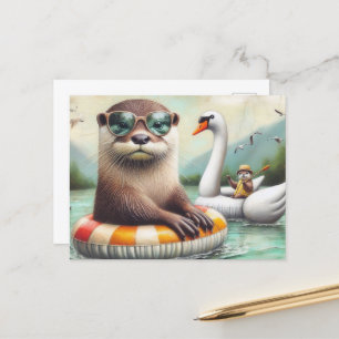 Carte Postale Otter sur un voyage en flottant