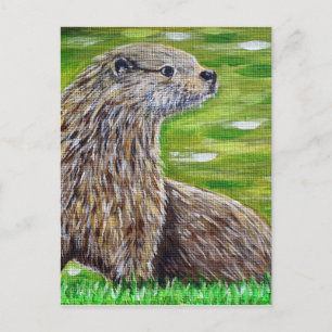 Carte Postale Otter sur une peinture de rive d'une rivière
