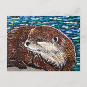 Carte Postale Otter sur une peinture de roche