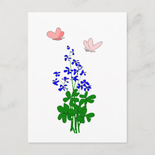 Carte Postale Oubliez-moi pas les fleurs bleu, shamrock, papillo