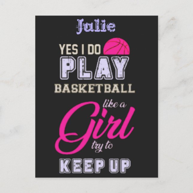 Carte Postale Oui Je Joue Au Basket Comme Une Fille Rose Violet (Devant)