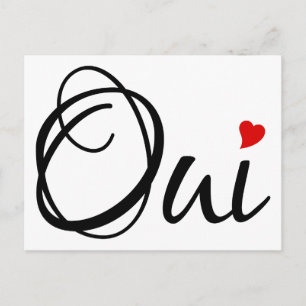 Carte Postale Oui, oui, l'art des mots français au coeur rouge