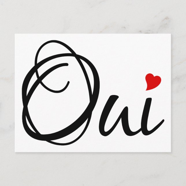 Carte Postale Oui, oui, l'art des mots français au coeur rouge (Devant)