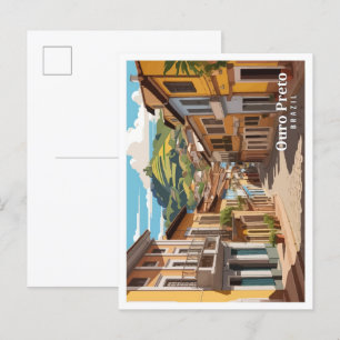 Carte Postale Ouro Preto Brésil Art Vintage Illustration de voya