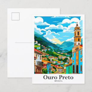 Carte Postale Ouro Preto Brésil Vintage voyage d'art