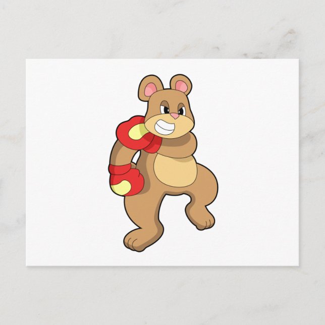 Carte Postale Ours à la boxe avec gants de boxe (Devant)
