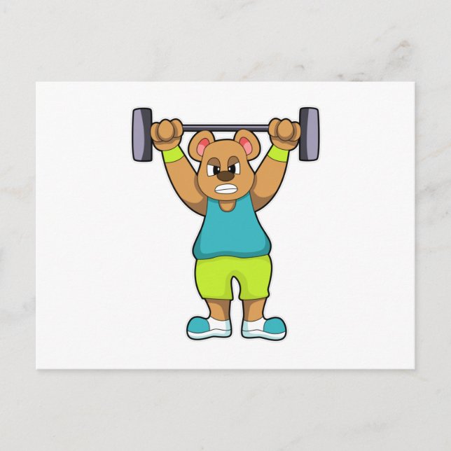 Carte Postale Ours à la musculation avec barre (Devant)