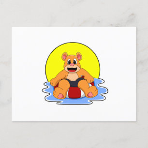 Carte Postale Ours à la natation avec anneau de natation