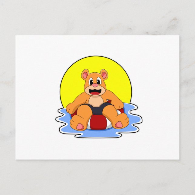 Carte Postale Ours à la natation avec anneau de natation (Devant)