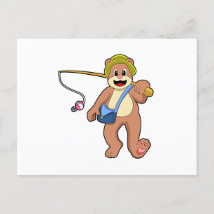 Carte Postale Ours à la pêche avec une baguette de pêche