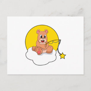 Carte Postale Ours à la pêche avec une canne à pêche sur un nuag